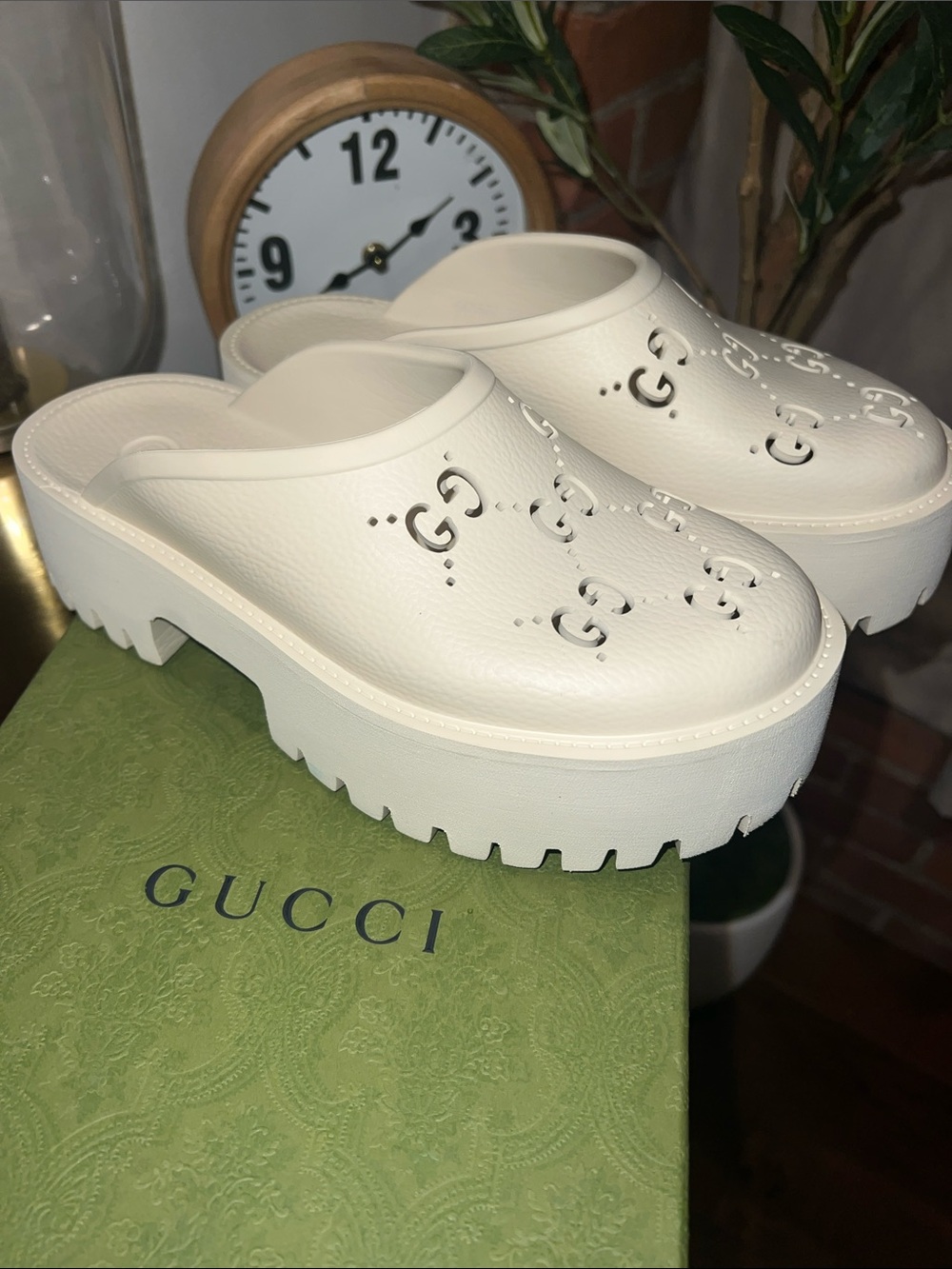 Authentic Gucci Perforated GG Platform Sandals/Clogs - Picture 1 of 6